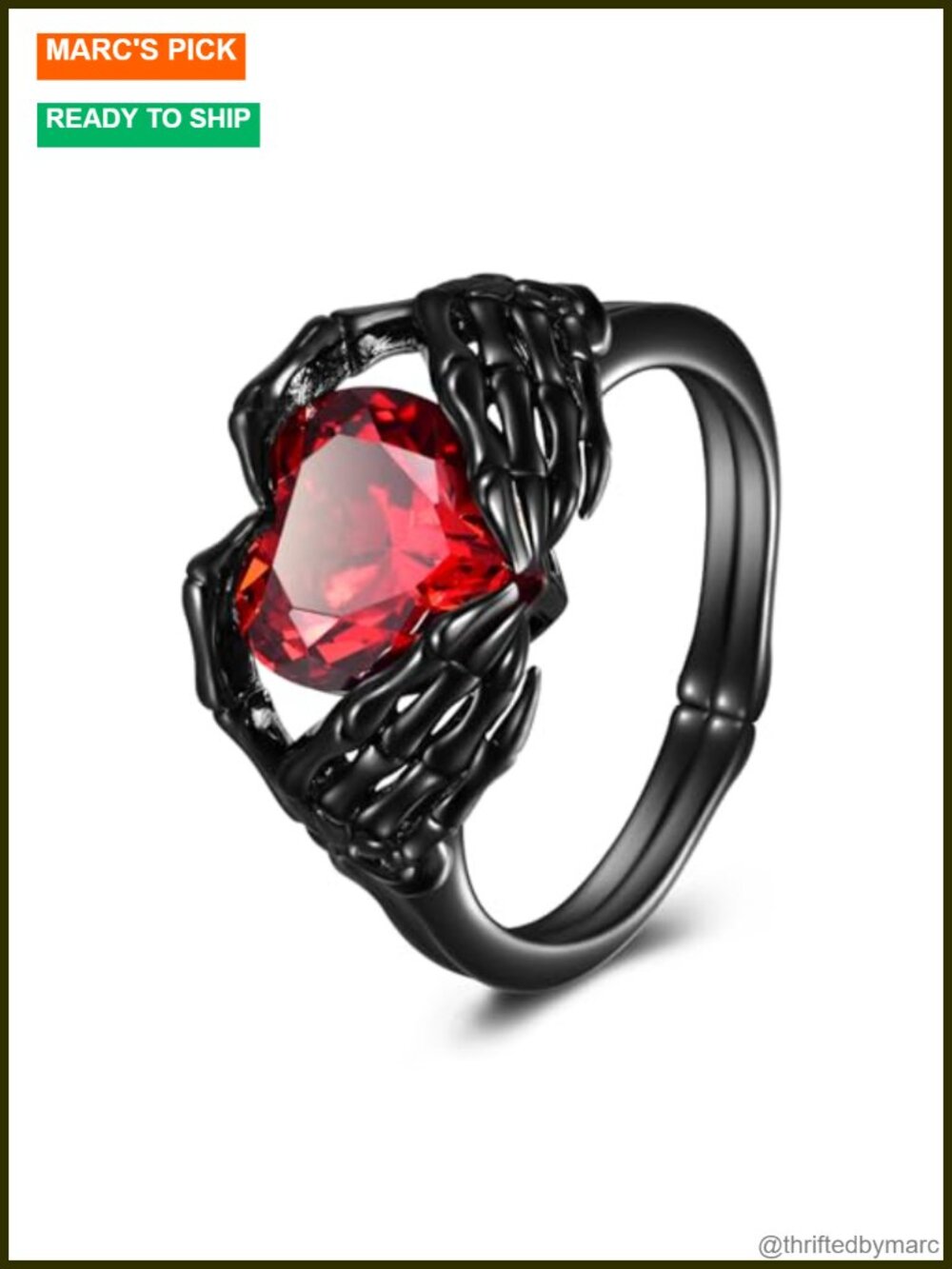 Skull Hand Heart Ring Sterling Silver Claddagh Goth Jewelry Gift